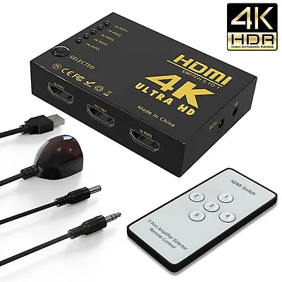 4K HDMI Switch Splitter 5 Port Selector 5 In 1 Out Switcher Hub IR Remote HDTV • $11.59