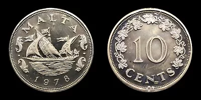 1978 Malta 10 Cents Proof Coin Boat In Middle With Two Dolphins 3244 Made • $10