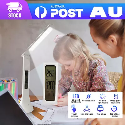 Foldable LED Mini Desk Lamp Light Rechargeable W/ Digital Clock Touch Dimmable W • $22.99