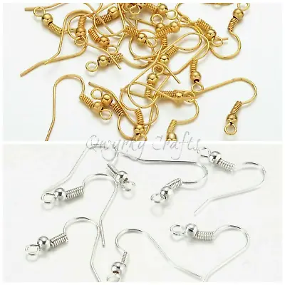 Earring Wires Nickel Free Fish Hooks Ear Wires Ball And Spring 100pcs • £2.99