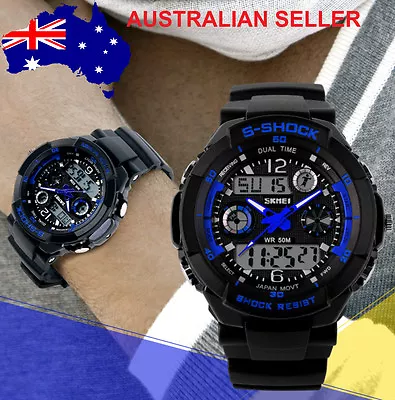 New Blue Men's Boys Running Biking Digital Style G Sport Dual Time Shock Watch • $19.95