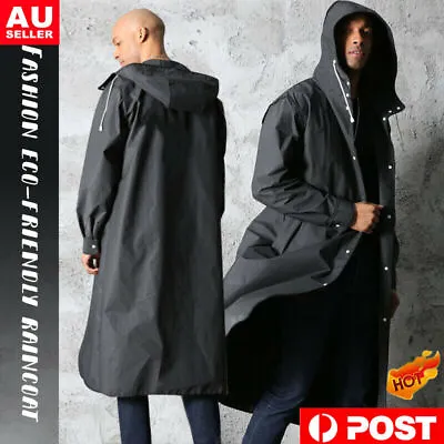 Men Waterproof Long Raincoat Rain Coat Black Hooded Trench Jacket Outdoor Hiking • $29.58
