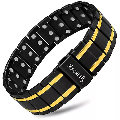 MagnetRX® 3X Strength Titanium Magnetic Bracelet For Men (Black & Gold) • $59.95