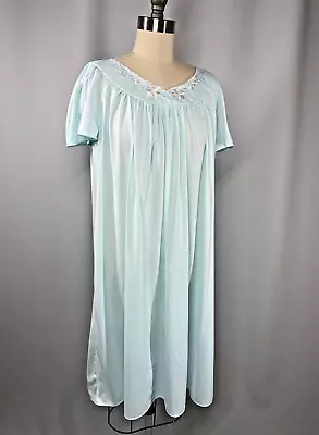 Nightgown SIZE SMALL Teal Blue Nylon Classic MISS ELAINE Gown • $26