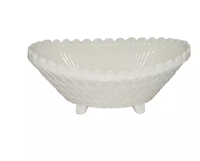 VTG Milk Glass Dish Egg Basket Easter Scalloped Edge Chicken Wire Diamond Footed • $14.99