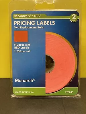 Monarch 1136 2-Line Pricing Labels 1750 Labels 2-Rolls Fluorescent Red 925085 • $12