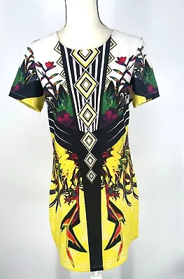 Love Moschino Size LARGE Floral Bird Of Paradise Shift Dress Tropic Print Yellow • $144.99