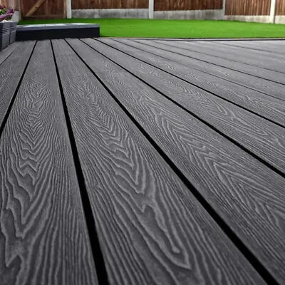 WPC Garden Composite Decking Tiles Interlocking Patio Flooring Grey Wood Grain  • £55.95