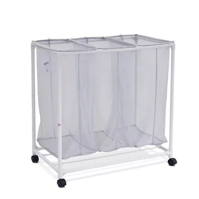 Mainstays 3 Bag Mesh Rolling Sorter Laundry Cart Soft Silver • $11.88