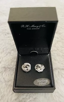 Diamond Love Knot Stud Earrings Sterling Silver Macy’s 1/10 Ct. T.w. NEW • $150