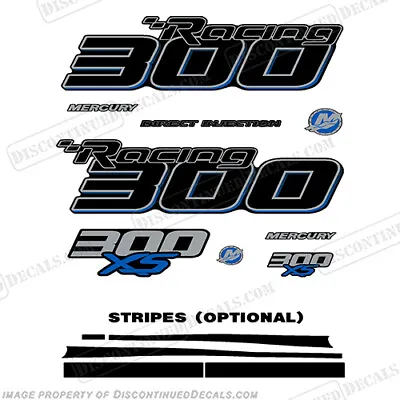 Fits Mercury Racing Optimax 300XS DFI DECAL SET BLUE 8M0121262 - Black Stripes • $164.95