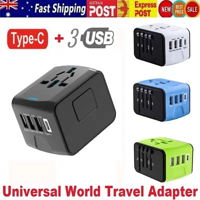 $24.69 • Buy Universal World Travel Adapter 3 USB & Type-C Charger US/UK/EU/AU Plug Converter