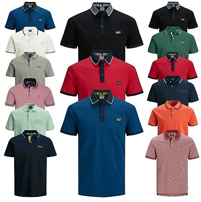 Mens Polo T Shirt Jack & Jones Short Sleeve Plain Top Pique Style Collared Tee • £11.99