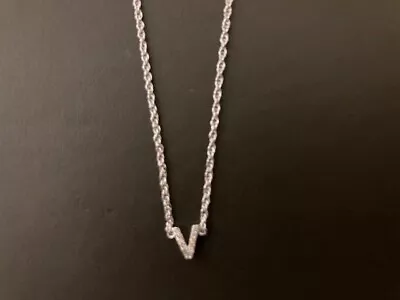 Ross-Simons Diamond-Accented Mini Initial Necklace In Sterling Silver - Letter V • $20