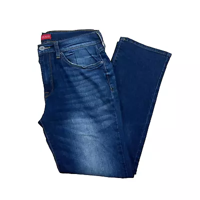 Guess Jeans Men 34x30 Lincoln Slim Fit Straight Leg Stone Washed Denim Blue * • $24.99