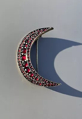 Antique Bohemian Victorian Garnet Red Brooch Pin Moon • $99.99