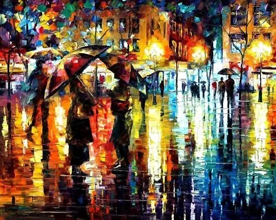 Leonid Afremov (NEW)  NIGHT TIME RAIN   Painting Canvas Wall Art Picture Print • £14