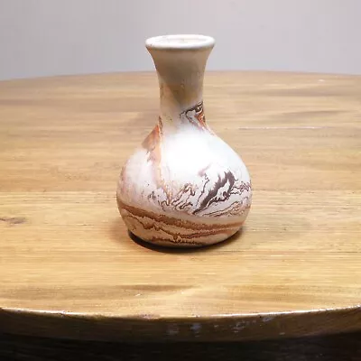 Nemadji Clay Pottery Vase 6.5  Brown Orange Swirl Pattern Vintage USA Whimsical  • $19.99