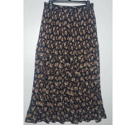 £36.98 • Buy Vintage 90s Express Floral Plisse Pleated Sheer Button Front Maxi Skirt Medium