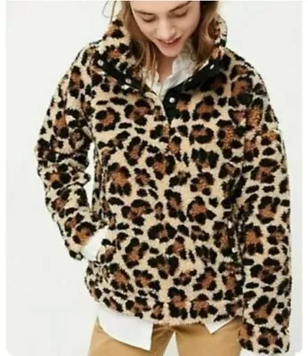 J. Crew Vintage Fleece Leopard Print Sweater Pullover Size XS Guc • $25