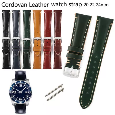 20 22mm Watch Band Retro Cordovan Genuine Leather Strap 24mm Belt Bracelet Pins • £12.92