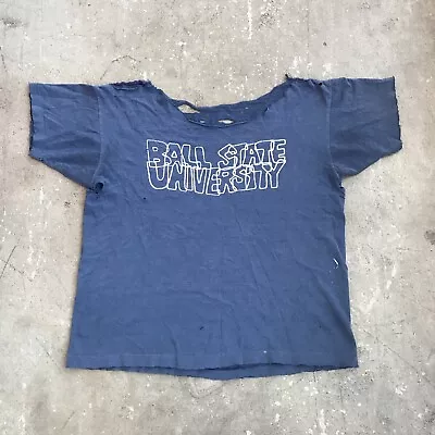 True Vintage 1960s Ball State University Thrashed Distressed Blue Tee Shirt USA • $30