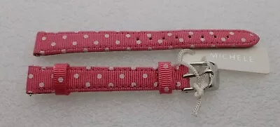 Genuine Michele 12mm Pink With White  Dots Grosgrain  Watch Band Strap NEW • $18.77