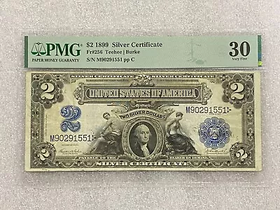 1899 $2 2 Dollar US Silver Certificate Large Note Blue Seal Mini Porthole PMG 30 • $699.95