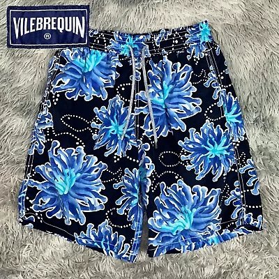 Vilebrequin Moorea Navy Blue Anemone Coral Fish Print Lined Swim Beach Trunks L • $69.99