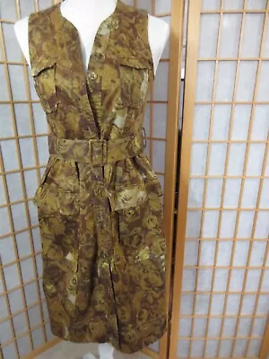 Moulinette Soeurs Anthropologie Brown Floral Sleeveless Belted Dress SZ SM • $24