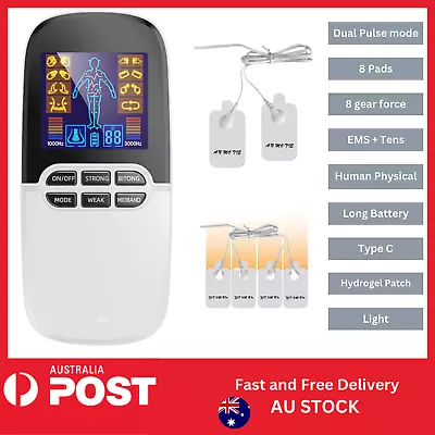 TENS Machine EMS Massager Dual Pulse Muscle Stimulator 8 Pads Pain Relief AU • $38