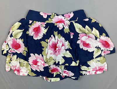 Abercrombie & Fitch Skirt Medium Mini Pleated Tiered Micro Short Floral Y2K Blue • $13.50