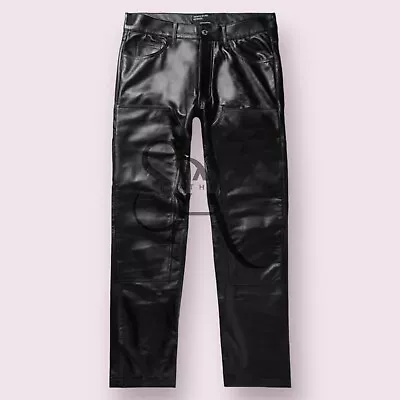 Men Genuine Lambskin Leather Classic Biker Pants Black Leather Pant Men's LGBT • $100