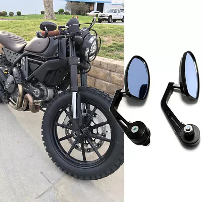 Black Motorcycle 7/8  Handle Bar End Mirrors For Ducati Cafe Racer Scrambler DMS • $26