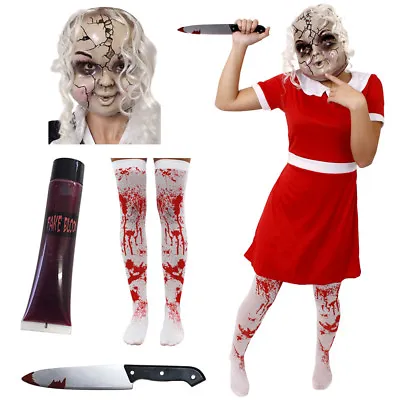 £17.99 • Buy Ladies Scary Doll Costume Broken China Rag Doll Halloween Adult Fancy Dress Mask