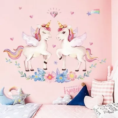£8.19 • Buy Cartoon Angel Unicorns Wall Stickers Kids Room Girls Bedroom Decor Wallpaper