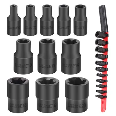 11PC Female E-TORX Star Socket Set External E4-E20 Torque 3/8  1/4  Dr. & Rail • $11.99