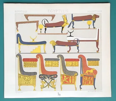 EGYPT Furniture Examples XX Dynasty - COLOR Litho Print A. Racinet • £13.99