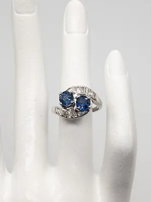 Vintage 1940s $10000 3.50ct Ceylon Blue Sapphire VS G Diamond Platinum Ring • $1750