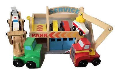 Melissa & Doug Wooden  Service Station Parking Garage Transporter Crane Bundle • £3.20