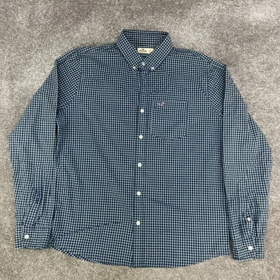 £13.49 • Buy Hollister Checked Blue Shirt Casual Cotton Long Sleeve Logo Gingham Uk L