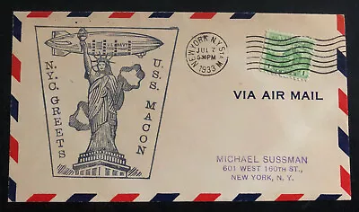 1933 New York USA Cover USS Macon Airship ZRS5 Airmail Zeppelin NYC Greets • $35.99