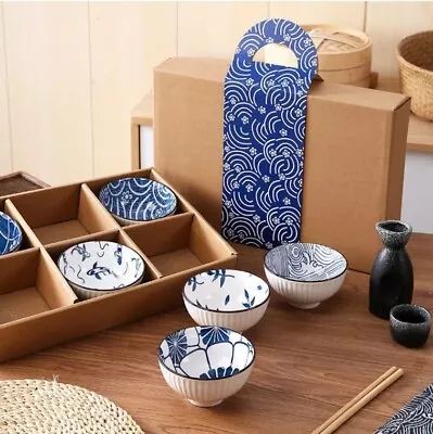 Japanese Blue Ramen Rice Bowl Ceramic Ramen Bowls Set Of 6 Soup Noodle Bowls UK  • £17.99