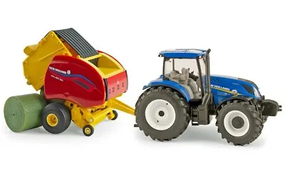 New Holland T6.180 Tractor  With 560 Round Baler- 1/32 Diecast Model By Ertl • $121