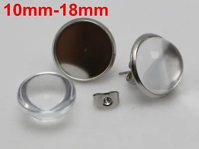 10 Pcs 316L Stainless Steel Earring Blank Setting With Matching Glass Cabochon • £2.75