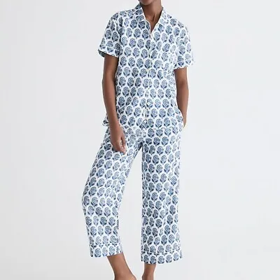 J Crew NWT $110 Short-Sleeve Cotton-Linen Blend Pajama Set Sz S | Cropped Pant • $75