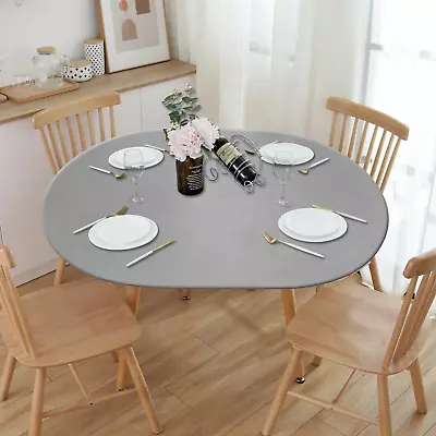 Oval Fitted Vinyl Tablecloth With Elastic Edge 100% Waterproof Oil Proof Super E • $31.12