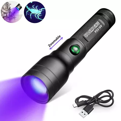 Zoom 395nm UV Light Blacklight Rechargeable Tactical LED Flashlight 18650 Lamp • $16.19