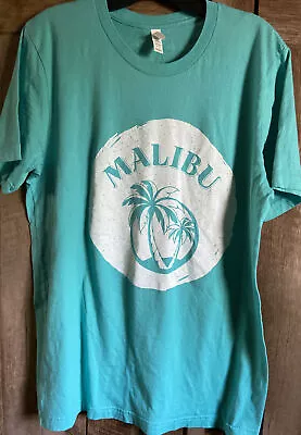 NWOT Malibu Rum T-Shirt Unisex Size XL Teal & White Palm Trees Drink Bar Promo • $9.25