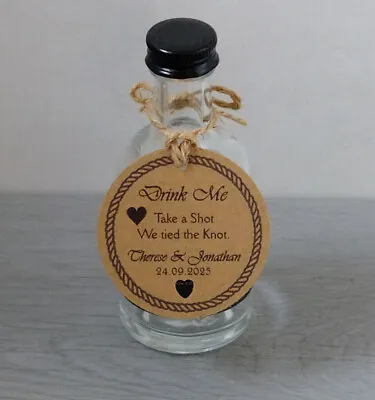 £3.50 • Buy 10 X KRAFT Wedding Favour Tags / DRINK ME  / HEARTS  / Round BOTTLE TAG W/Twine